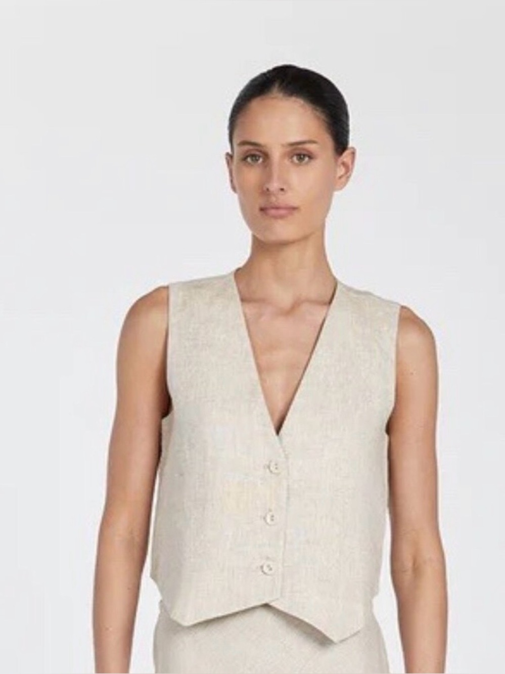 DISSH Linen V-Neck Button Vest in Oatmeal